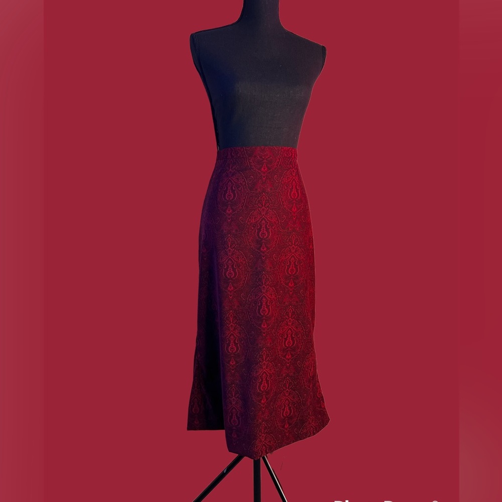 Vintage Victorian Red Notations Brand, High-Waisted Midi Size L